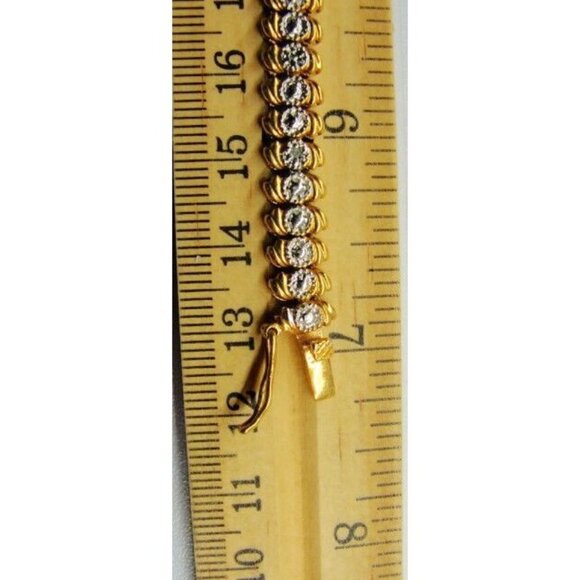 7" Vtg Tennis Bracelet Gold Plated 925 Sterling Silver Simulated Cubic Zirconia - Picture 5 of 12